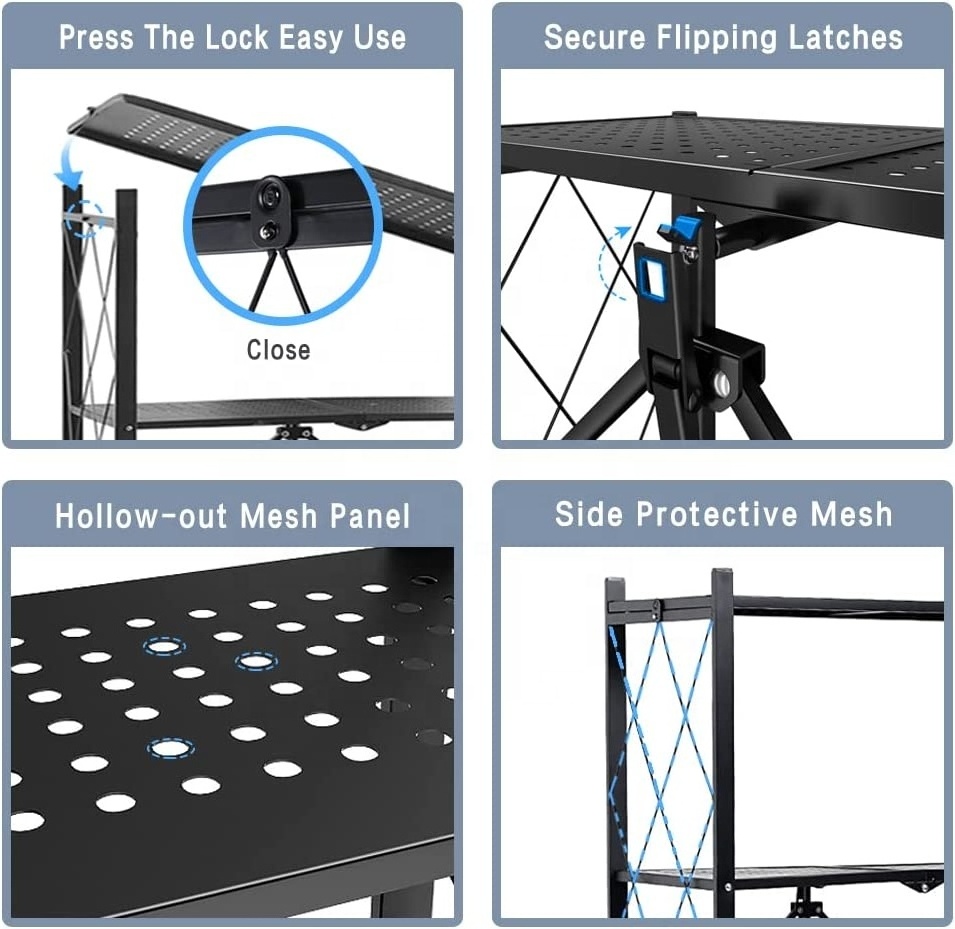 Living Room Furniture 3/4/5 Tier Folding Mobile Storage Rack Foldable Bookshelf Folding Shelf