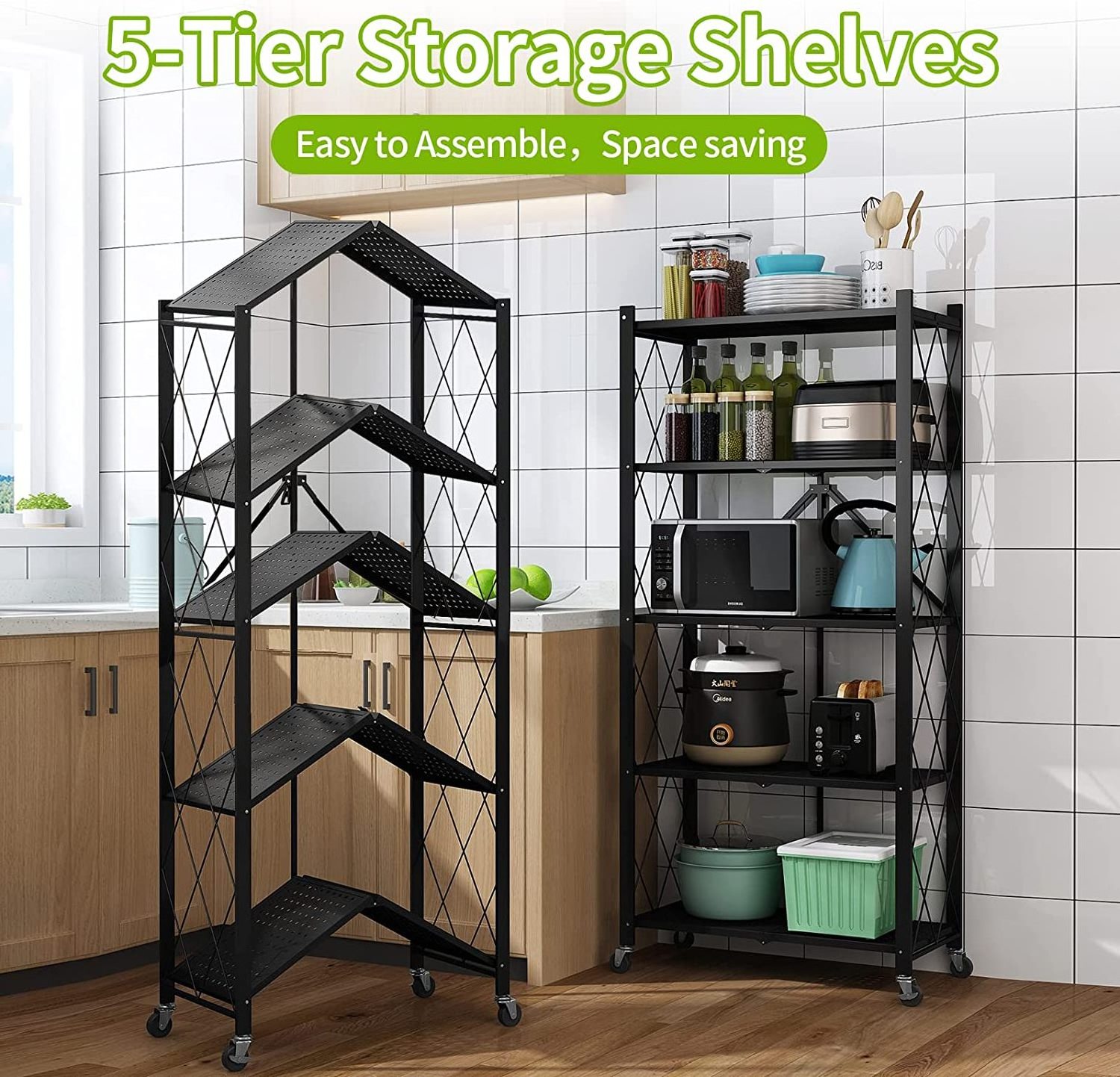 Collapsible Household Storage Display Folding Kitchen Shelving Home Office Stackable Portable Metal Folding Shelves Shelf