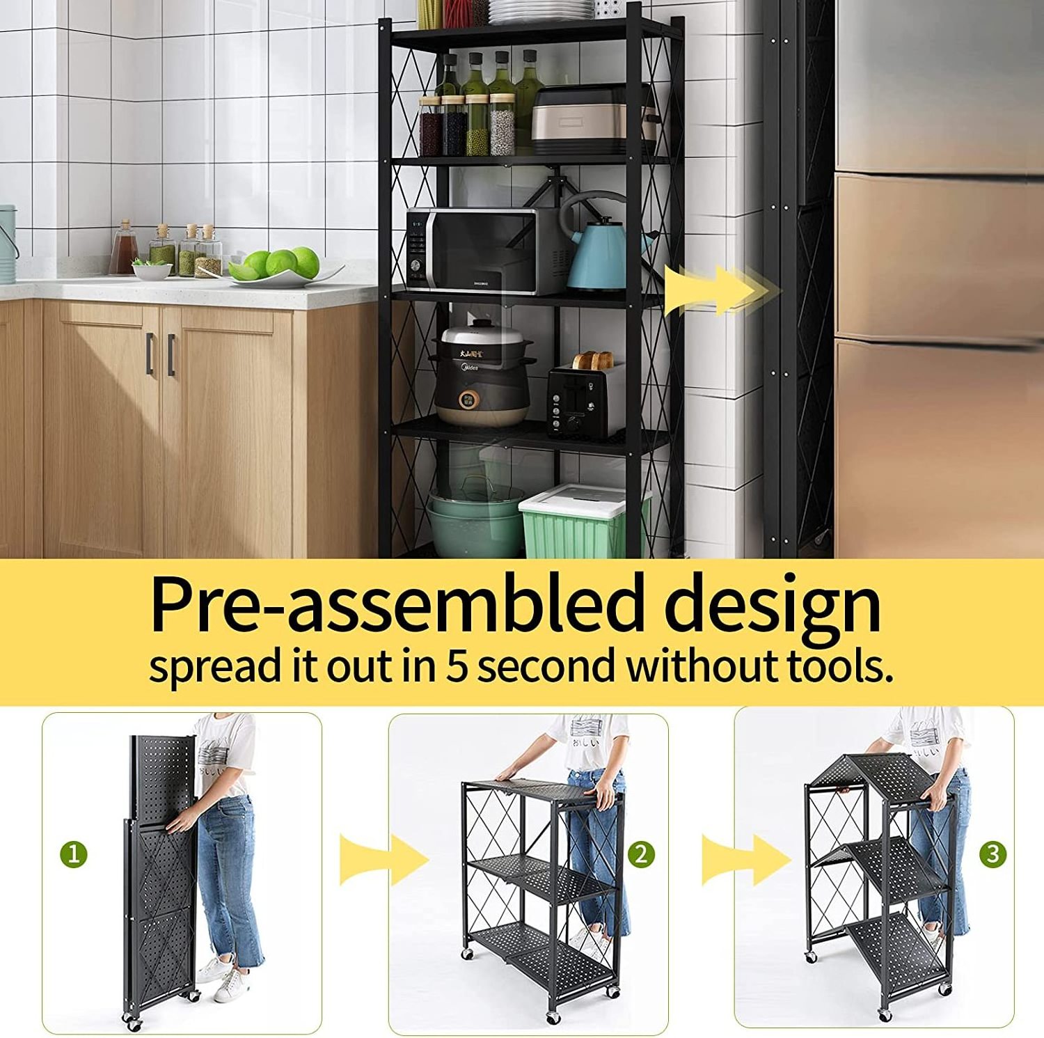 Collapsible Household Storage Display Folding Kitchen Shelving Home Office Stackable Portable Metal Folding Shelves Shelf