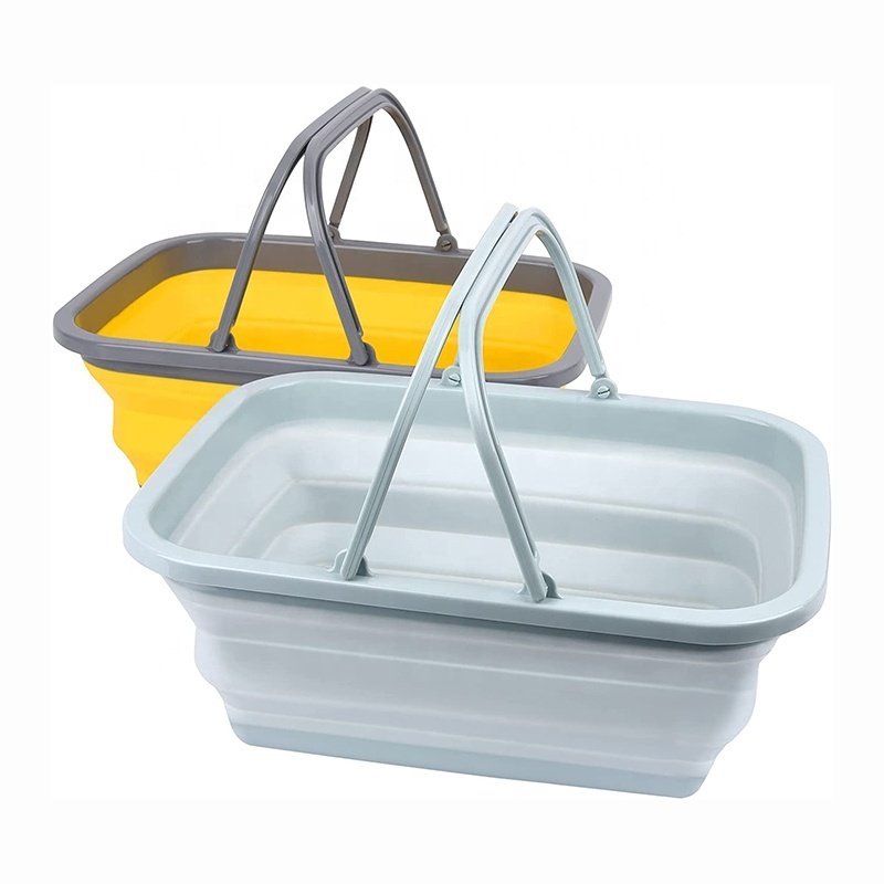 Camping Portable Outdoor Foldable Bucket Plastic Collapsible Sink Hiking Silicone Folding Bucket With Handle