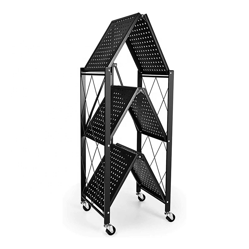 Heavy Duty Folding Multifunction Metal Storage Rack Home Kitchen Foldable Display Racks Shelving Unit With Wheels