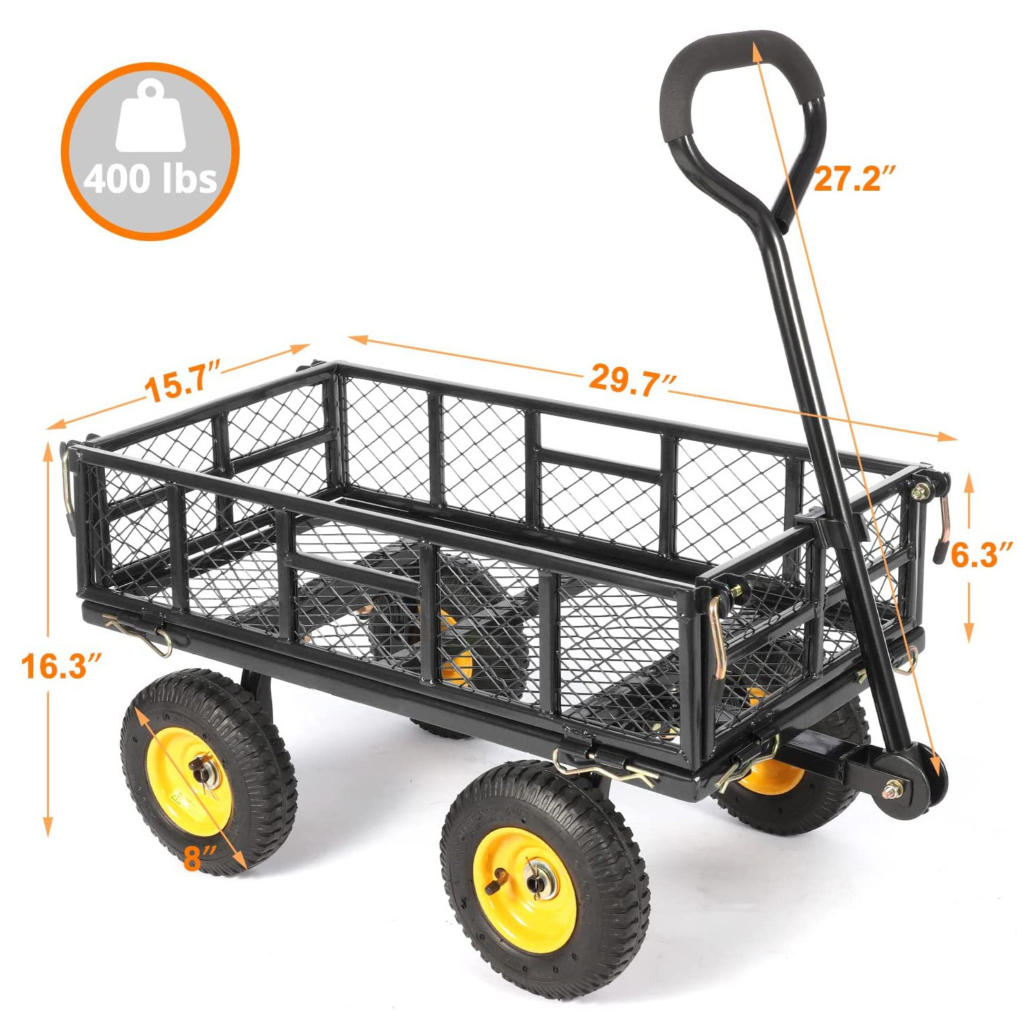 Steel Mesh Yard Garden Cart Wagon Trolley Heavy Duty Folding Steel Outdoor Beach Wagon Garden Tool Cart