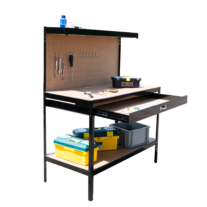 Utility Metal Frame Workshop Operating Woodworking Tool Workbench Adjustable Work Table With Pegboard And Drawer