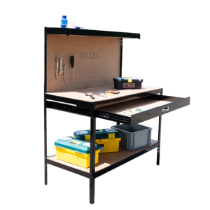 Utility Metal Frame Workshop Operating Woodworking Tool Workbench Adjustable Work Table With Pegboard And Drawer