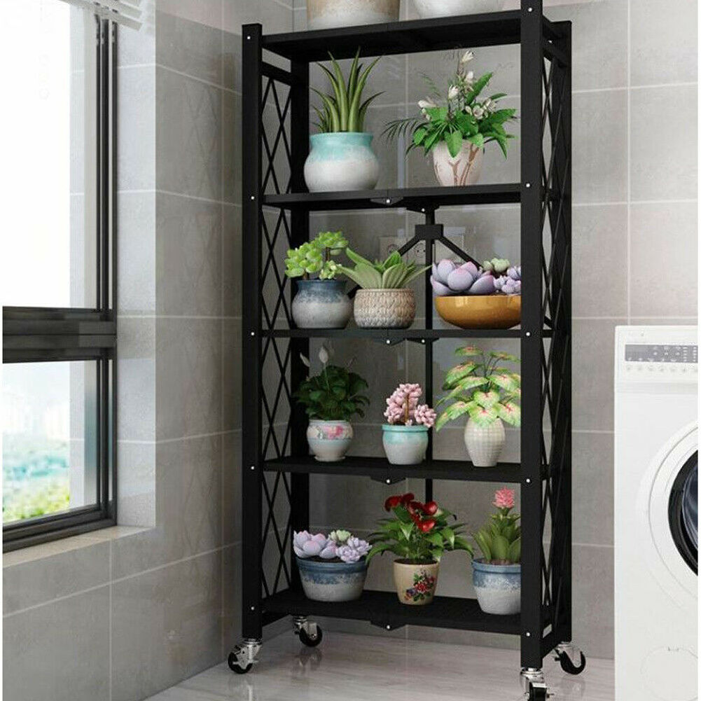 Office and Living Room 3 4 5 Tiers shelf Folding Rustic Bookshelf Flower Storage Rack