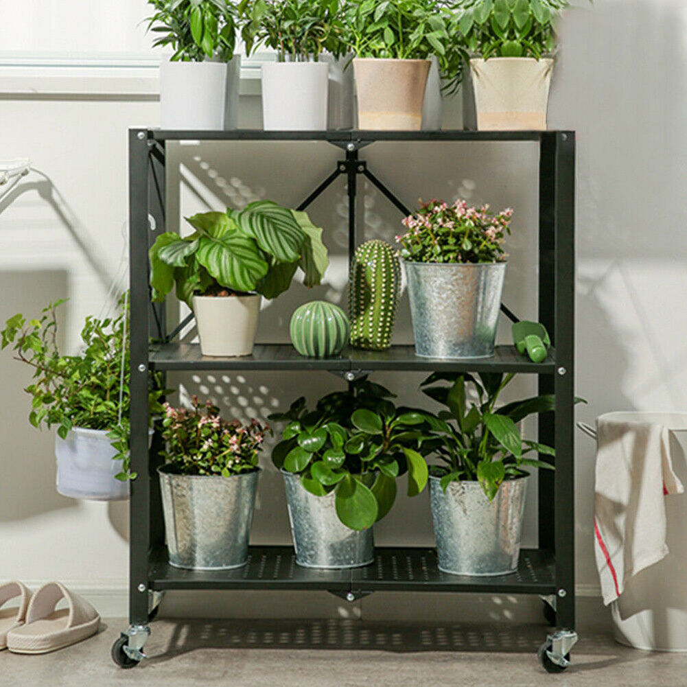 Convenience Detachable Rack 5 Tiers Powder Coated Metal Storage Wire Shelf With Wheel