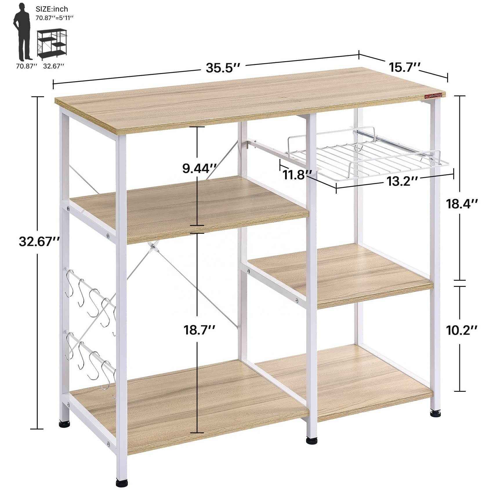 Utility Holder Storage Kitchen Tool Set Baker Rack Household Metal Frame Assembly Stand Bakers Rack With Hooks And Basket