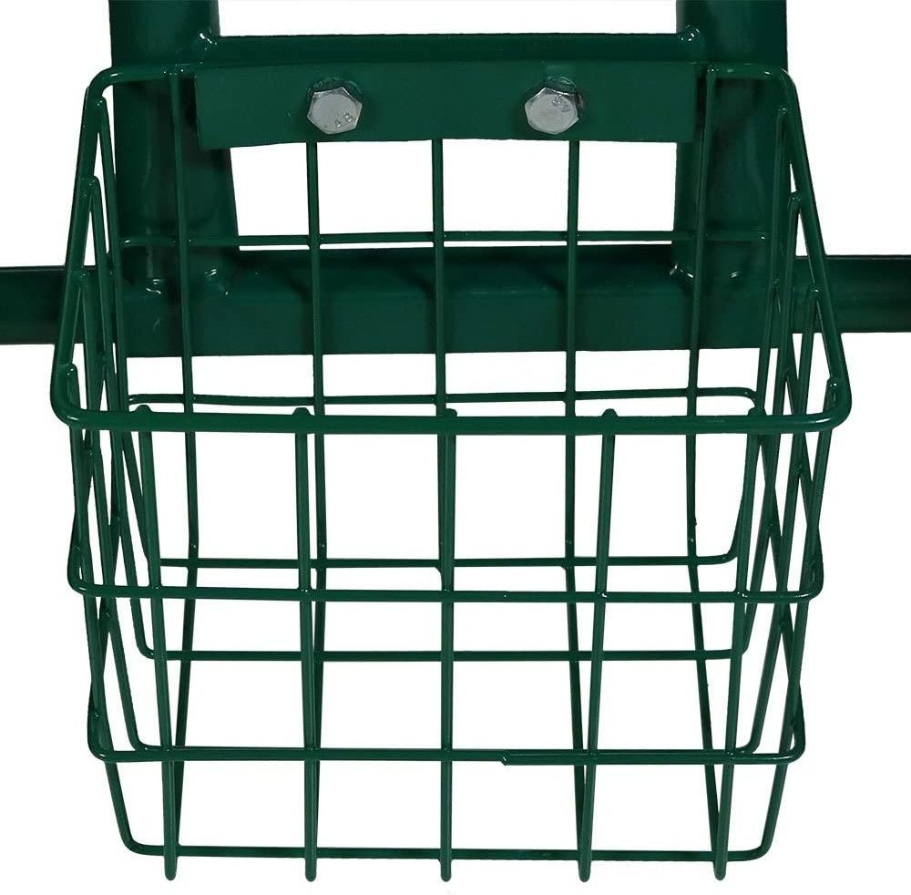 Garden Metal Planting Cart Rolling Work Seat with Extendable Steering Handle, Swivel Seat & Tool Tray