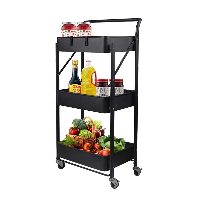 Multifunctional Storage Trolley Quick Folding Cart Organizer Bedroom Bathroom 3 Tier Slim Kitchen Trolley With Wheels