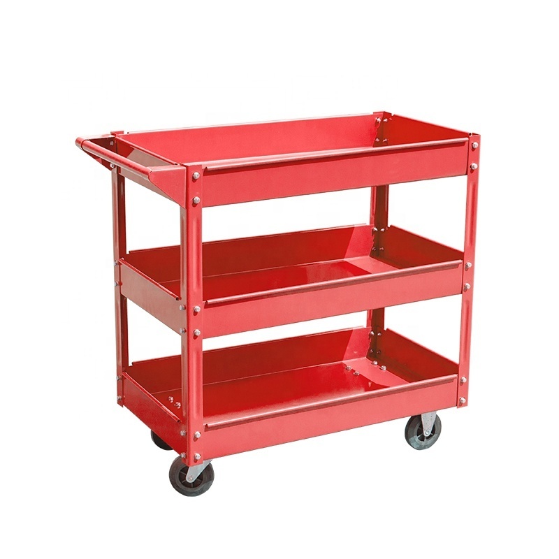 Industrial Heavy Duty Workshop Tool Trolley 3 Tire Rolling Storage Garden Tool Cart Utility Metal Service Rolling Work Cart