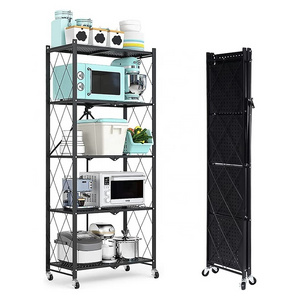 Multi-Layer Floor-Standing Home Metal Collapsible Stackable Kitchen Rack Stainless Steel Storage Foldable Display Rack