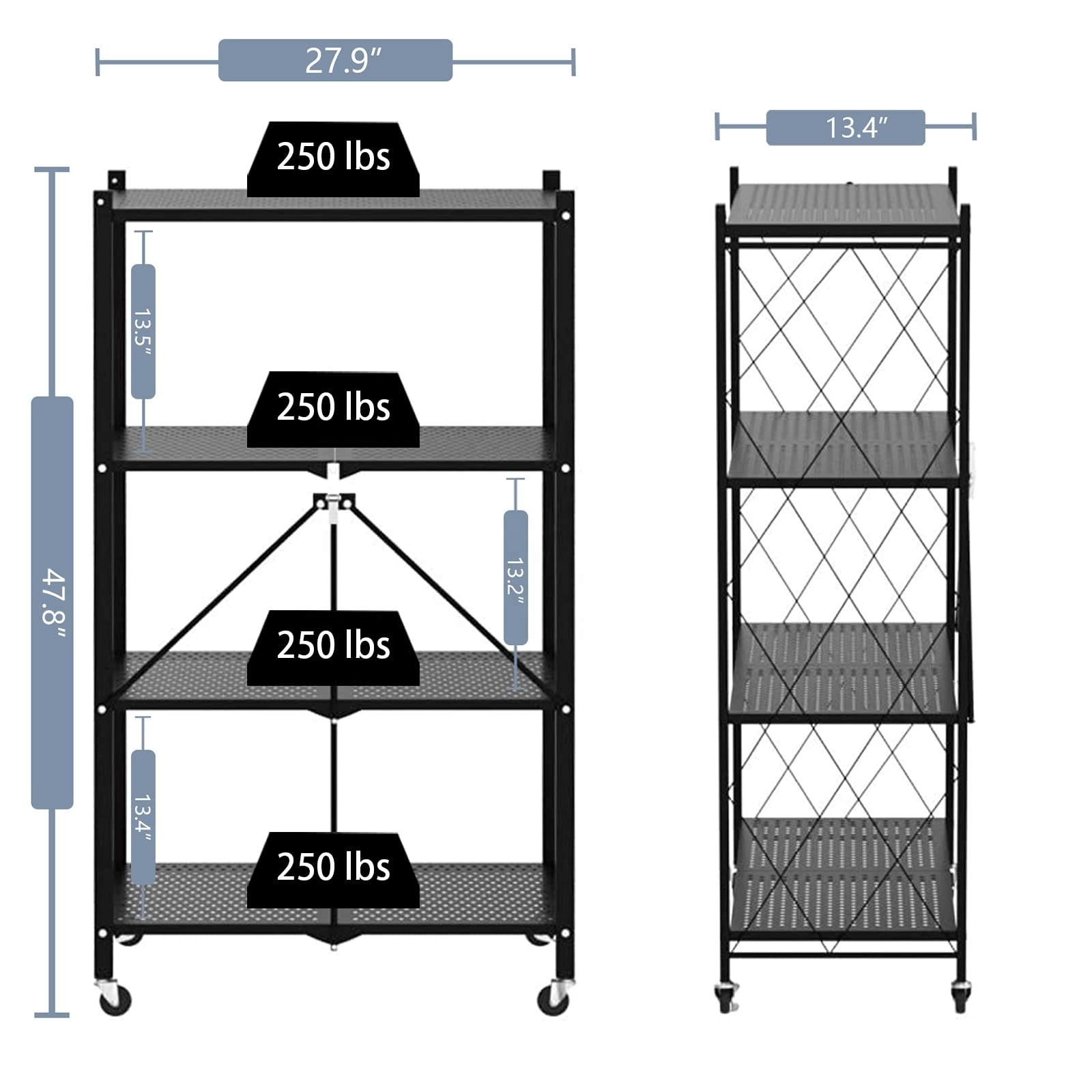 Steel Folding Kitchen Shelves Installation-Free Floor Standing Movable Storage Rack Foldable Kitchen Storage Shelf