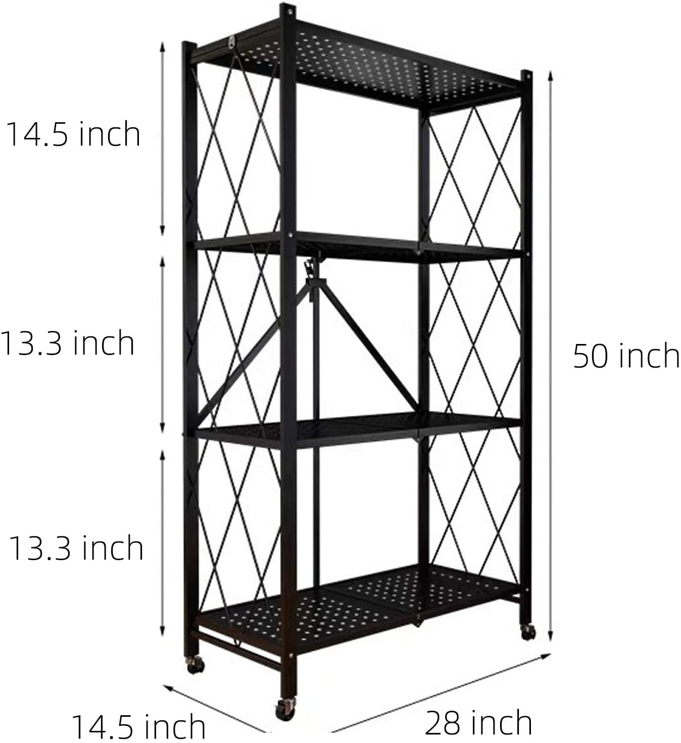 4-Shelf Foldable Metal Shelving Units, Folding Shelves for Storage with Wheels