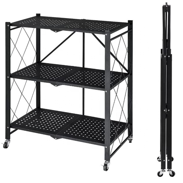 Folding storage rack home storage foldable kitchen display rack with wheels kitchen organizer shelf