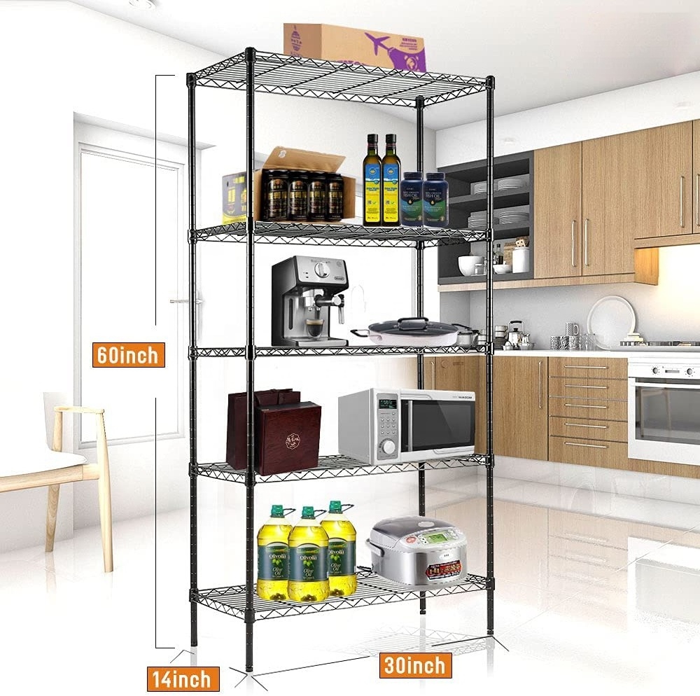 Wire Display Racks Powder Coated 5 Tier Metal Storage Shelves Wire Shelving Unit Durable Heavy Duty Wire Shelf