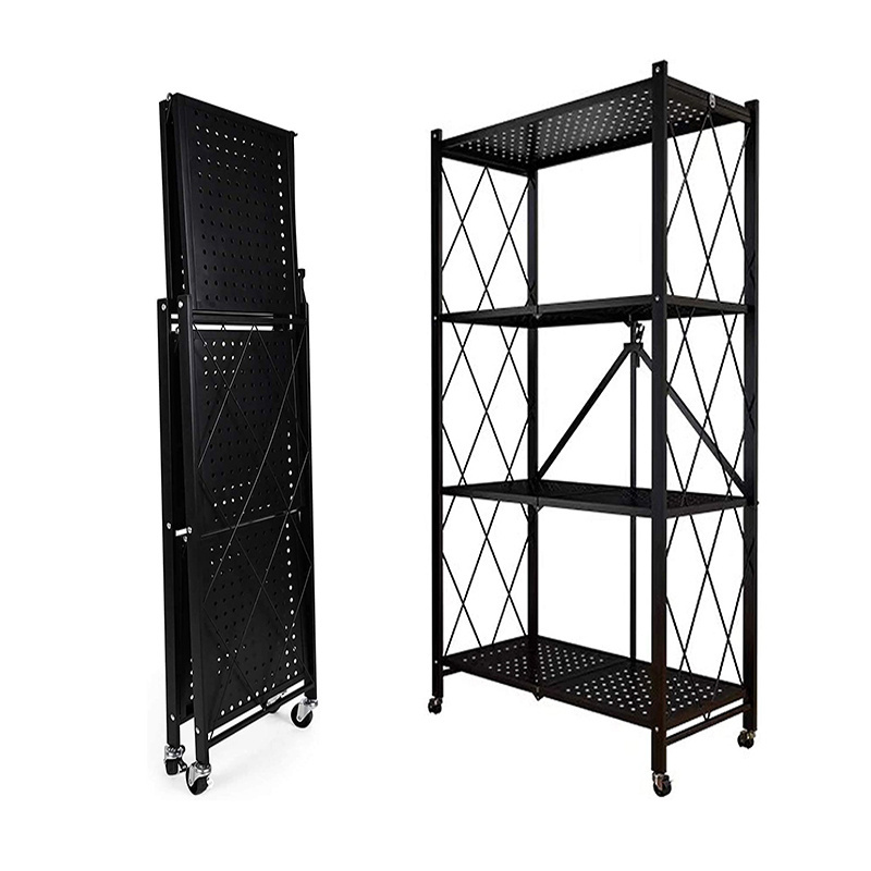 3-Shelf Foldable Storage Shelves Shelving Unit Freestanding Metal Wire Shelf Rack