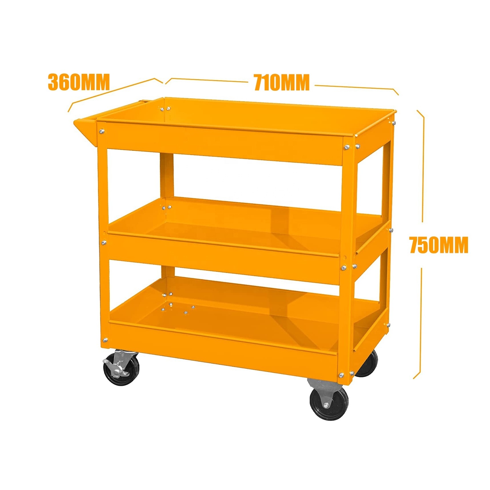 Industrial Heavy Duty Workshop Tool Trolley 3 Tire Rolling Storage Garden Tool Cart Utility Metal Service Rolling Work Cart