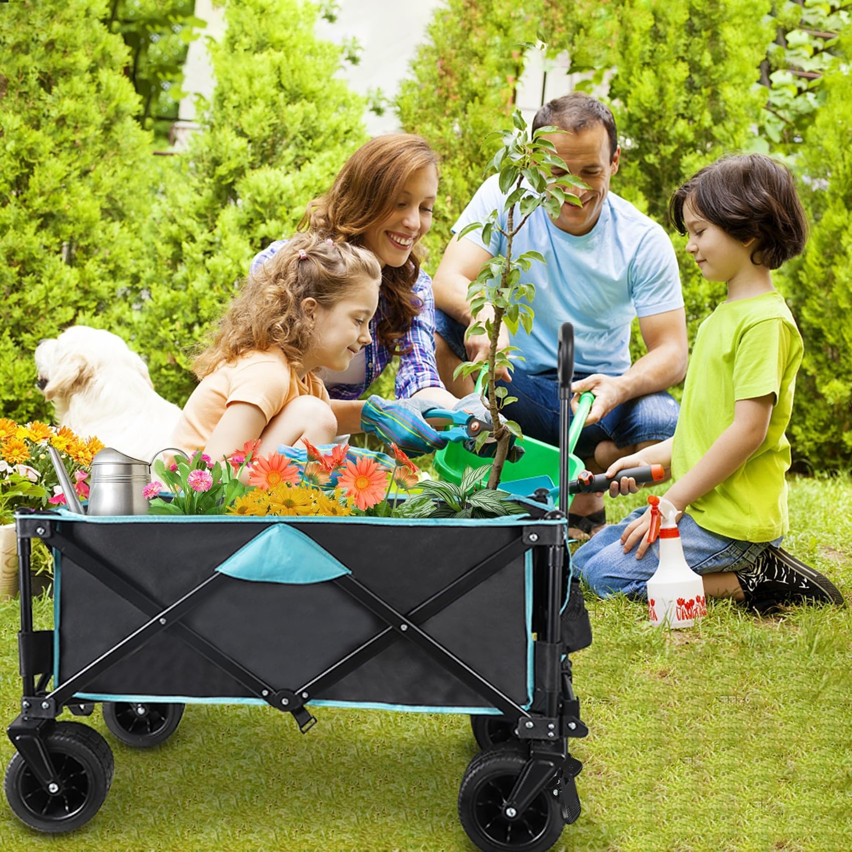 Adjustable Handle Metal Frame Portable Collapsible Utility Folding Camping Cart Garden Outdoor Wagon Foldable 4 Wheel