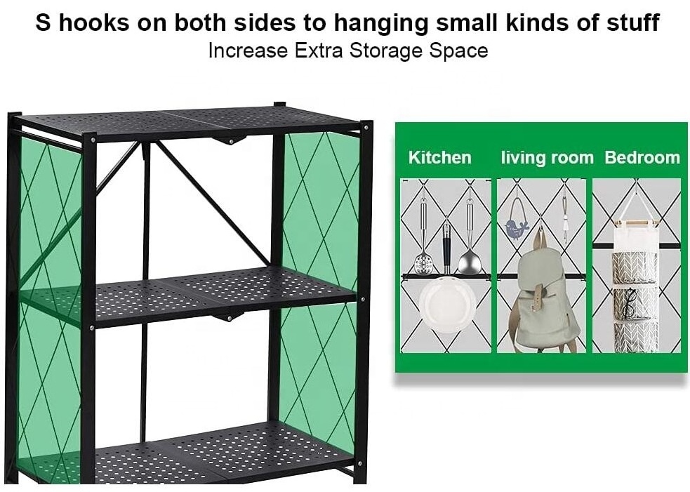 Folding storage rack home storage foldable kitchen display rack with wheels kitchen organizer shelf