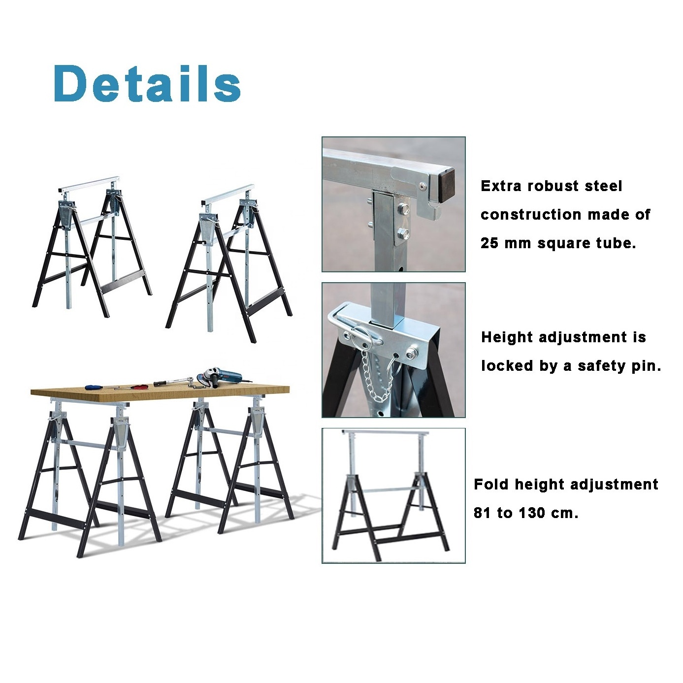 Aluminium Adjustable Telescopic Sawhorse Twin Pack Stand Metal Saw Horse