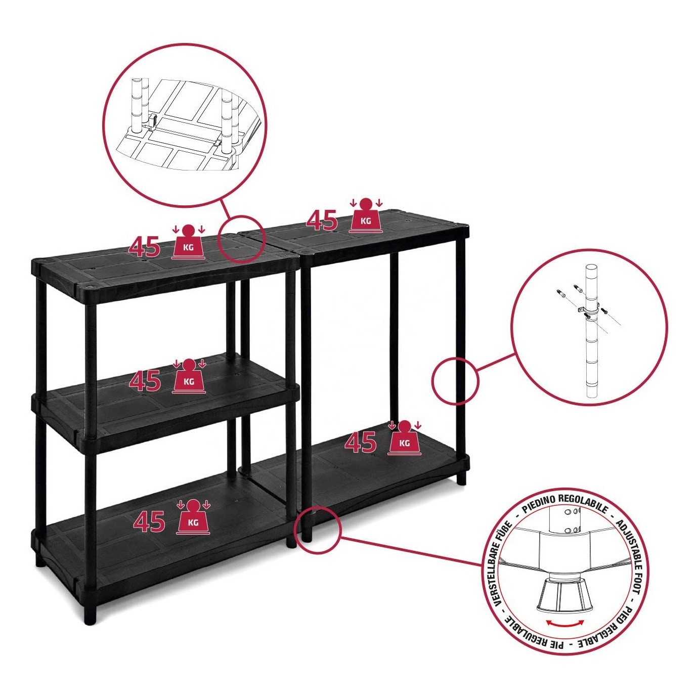 Industrial Warehouse Lightweight Adjustable Assembly Boltless Stackable Display Plastic Garage Storage Rack Shelf