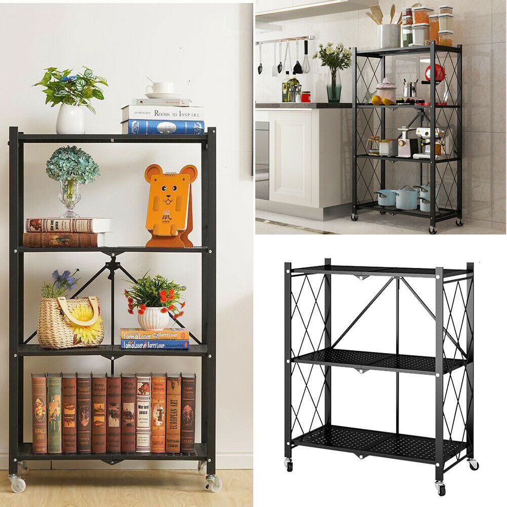 Convenience Detachable Rack 5 Tiers Powder Coated Metal Storage Wire Shelf With Wheel