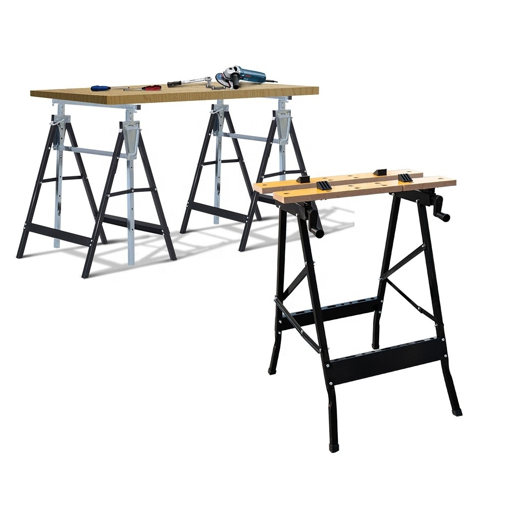 Aluminium Adjustable Telescopic Sawhorse Twin Pack Stand Metal Saw Horse