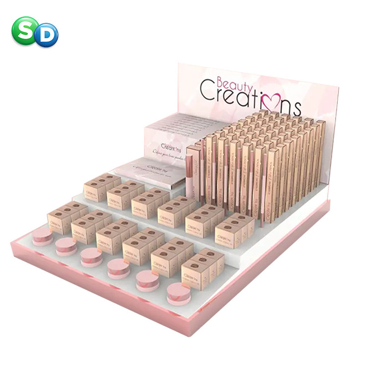 Custom supermarket lipstick store retail cardboard counter top display makeup cosmetic display counter