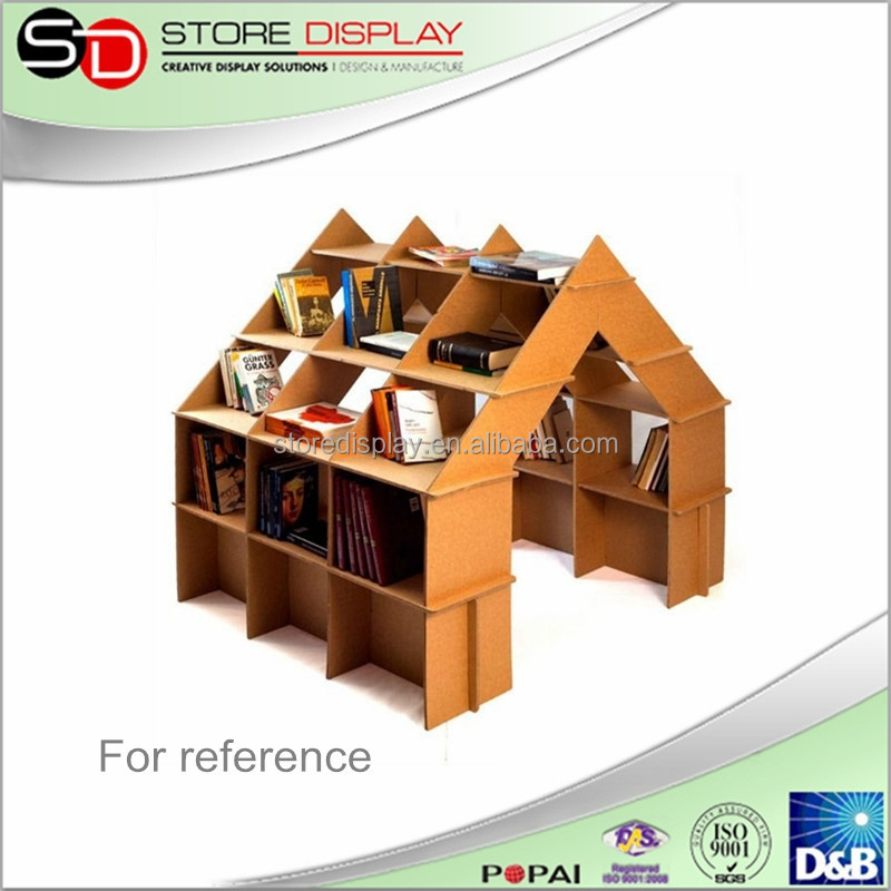 Book bar book shelf display stand, cardboard furniture double sided magazine cabinet pop display, library book rack