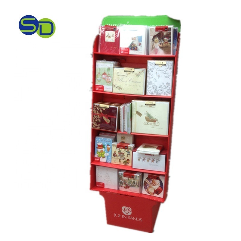 C017 China Suppliers Christmas Tree Corrugated Cardboard PDQ Display Rack Stand New Year Cards Gift Book Paper Floor Display