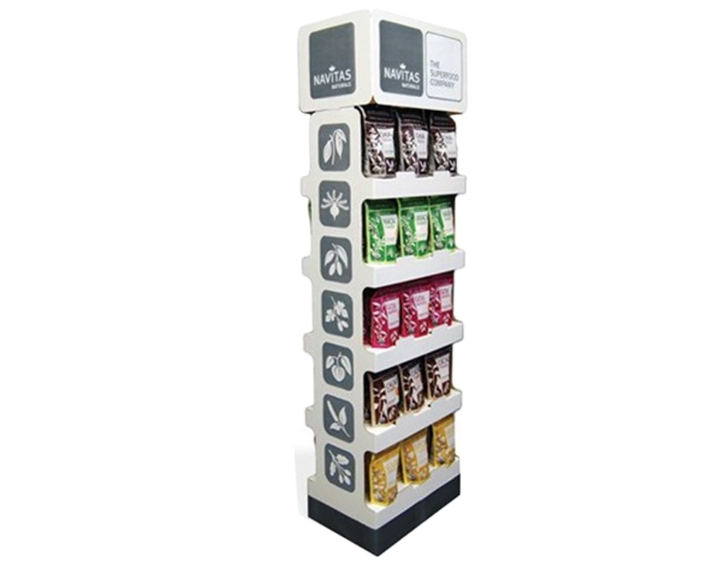 Custom retail candy bags cardboard stand cardboard floor tea display pop up cardboard free standing display shelf for food