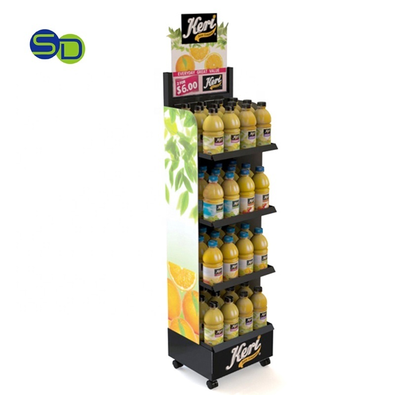 Irregular Shaped 3 Shelves Gravity Feed Metallic Display Stand Cola Energy Soda Can Metal Display Rack