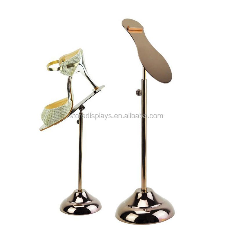 Polished Gold Shoe Store Display Racks, Retail Shoe Display Rack Stand, Shoe Display Ideas