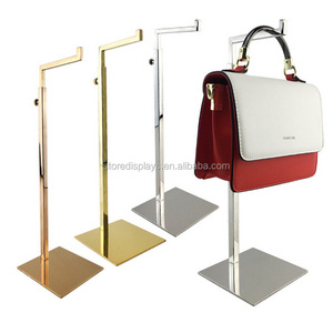 Wholesale Adjustable Metal Polished Gold Hanging Wallet Clutch Bag Handbag Single Hook Purse Hanger Holder Rack Display Stand