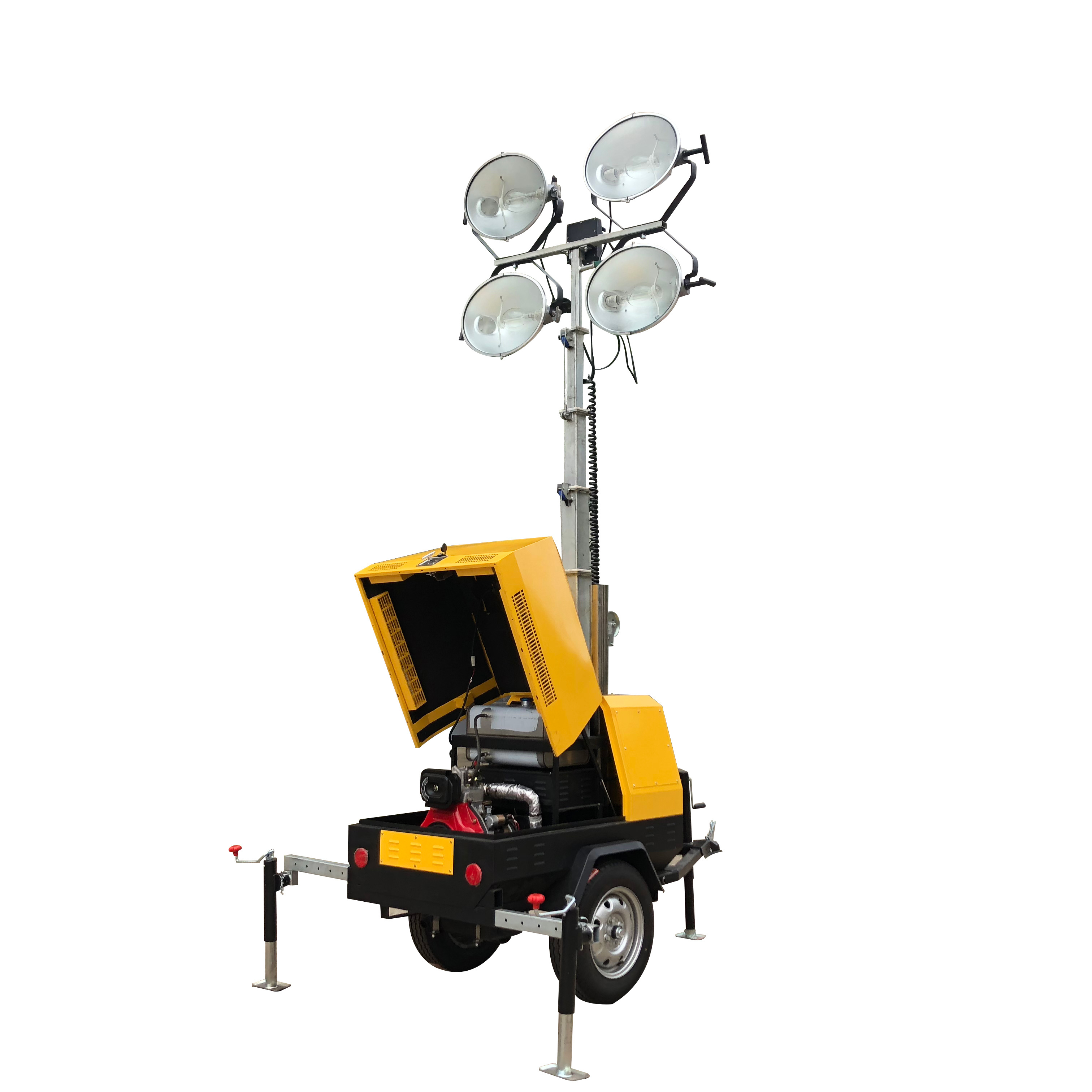 Portable 4x 400W LED lighting tower 7m 8m 9m height LED lamp durable and compact lighting tower price