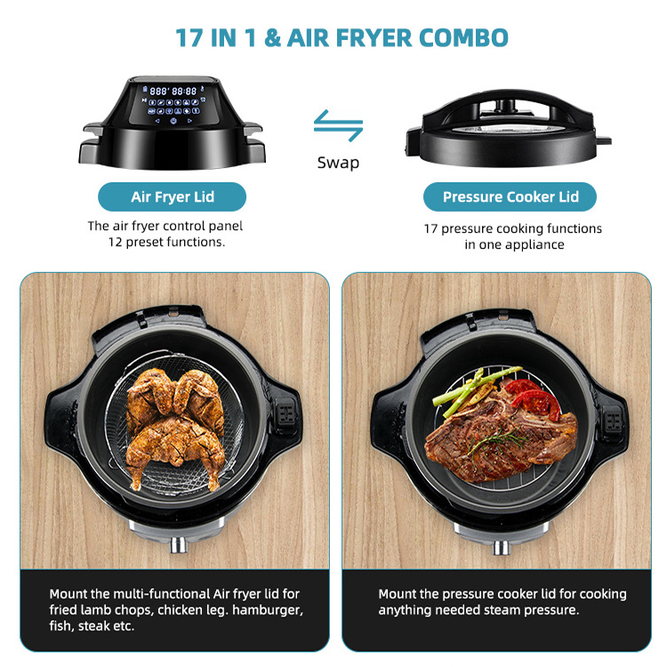 Energy Saving 220V Multifunction Vacuum Rice Cooker Smart 2 In 1 Air Fryer Electric Pressure Multicooker