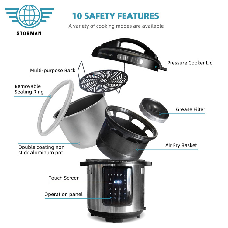 Factory Custom Home Kitchen Household Multifunction 1000W 1500W Electric High Pressure Cooker Air Fryer