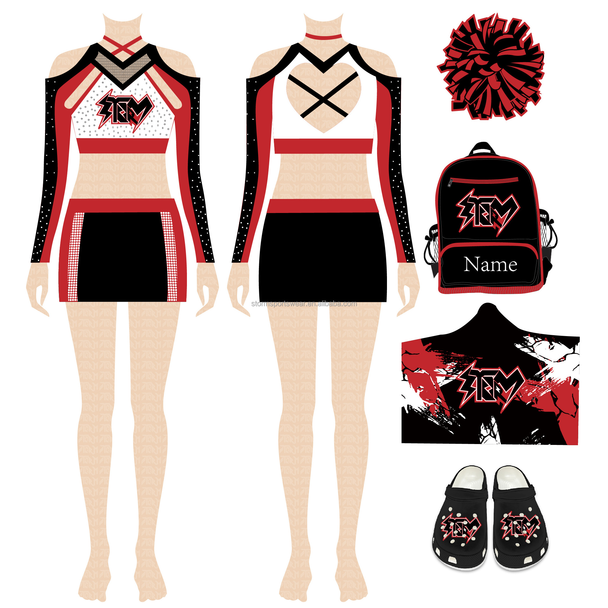 Design your own rhinestone cheer outfit custom cheerleading dance uniform cheerleader costume bow