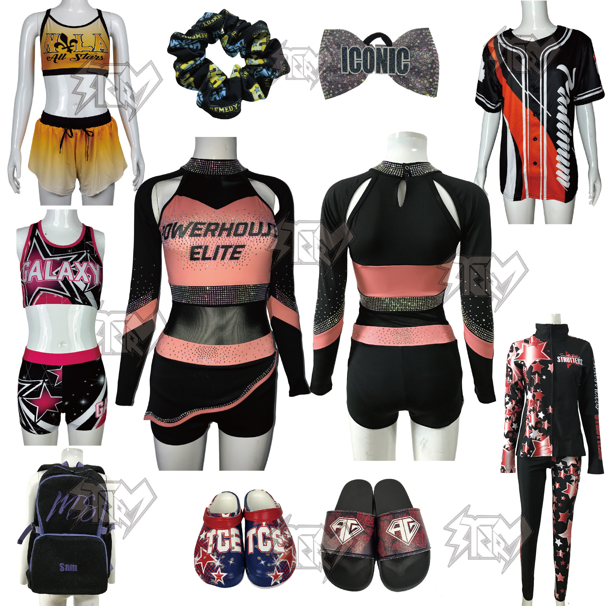 ChildrenCheerleading Uniform Girls Pink One Stop Customized Cheerleading Uniform Cheerleading Performance Set Cheerleading Bow