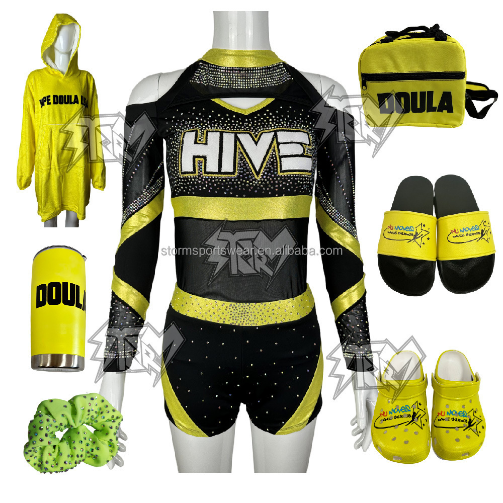 Yellow cheerleading uniforms cheer merchandies package