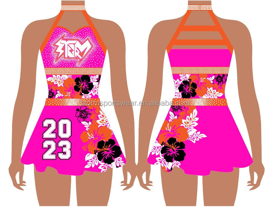 Girls colors Pink Hawaii style cheerleading practice wear