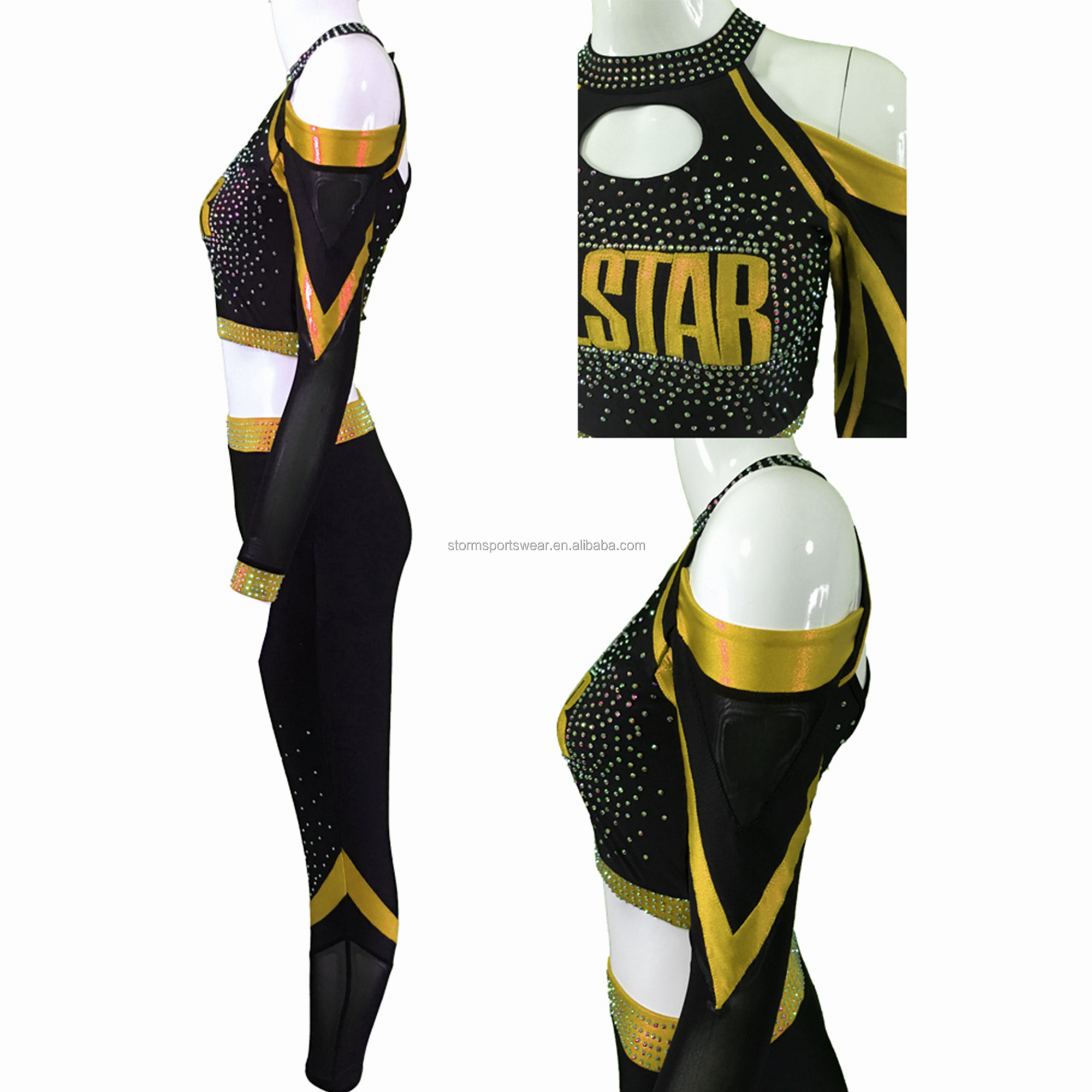 Fashion Style yellow and black Cheerleading Uniforms New Design Your Own logo Wholesale Adult Cheer Team Wear