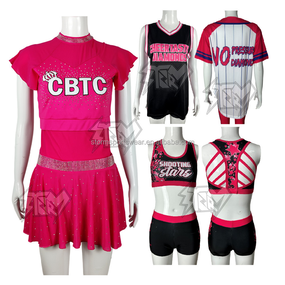 Hot sale cheerleading one stop shop red cheerleading uniforms accessories package