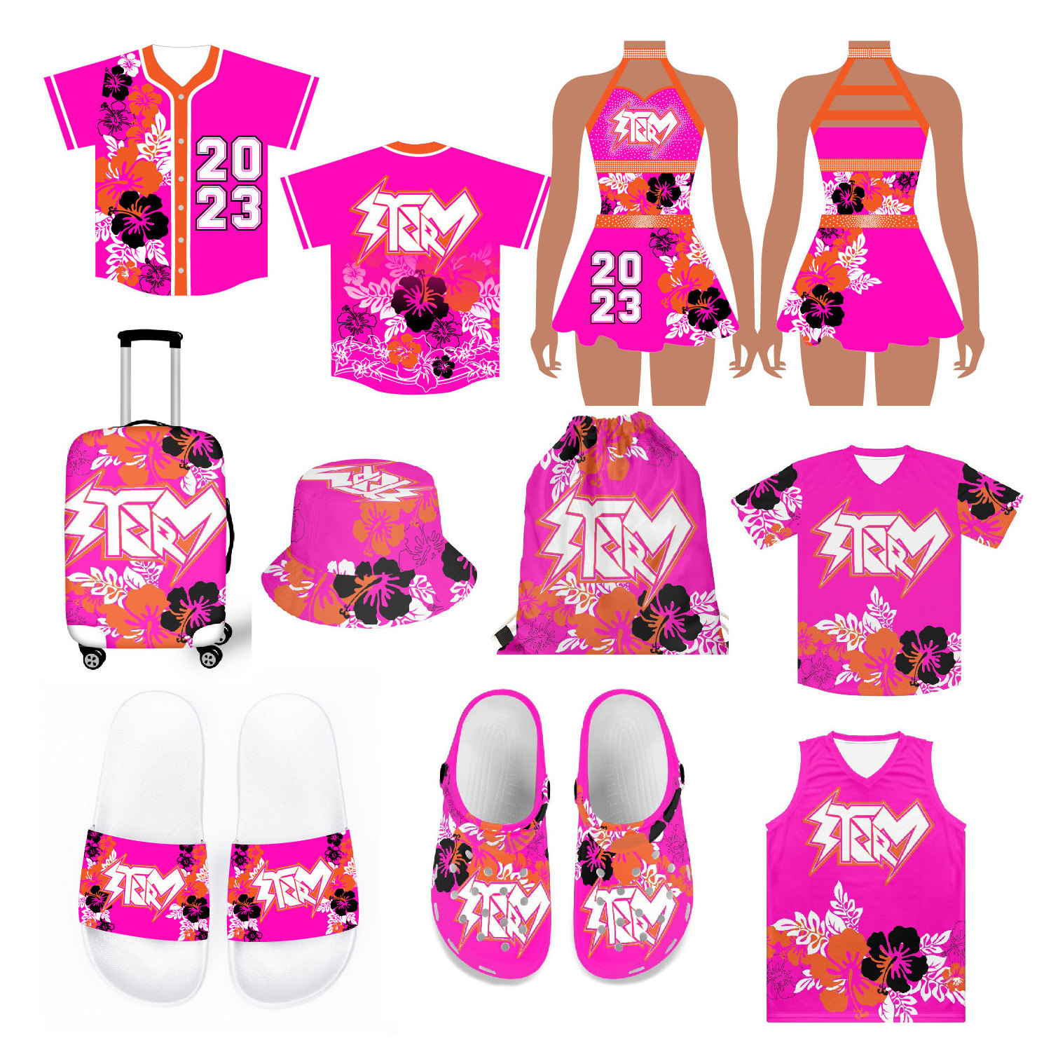 Girls colors Pink Hawaii style cheerleading practice wear