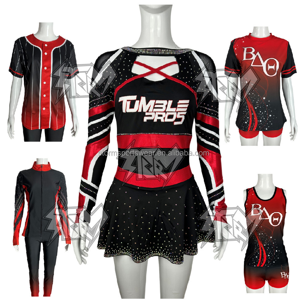 Hot sale cheerleading one stop shop red cheerleading uniforms accessories package