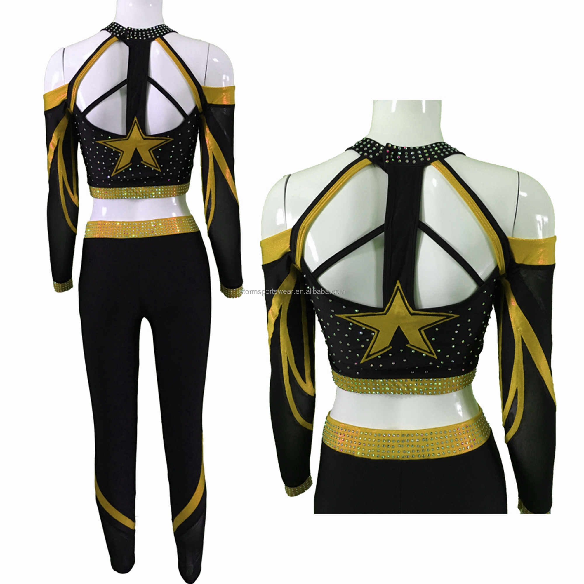 Fashion Style yellow and black Cheerleading Uniforms New Design Your Own logo Wholesale Adult Cheer Team Wear