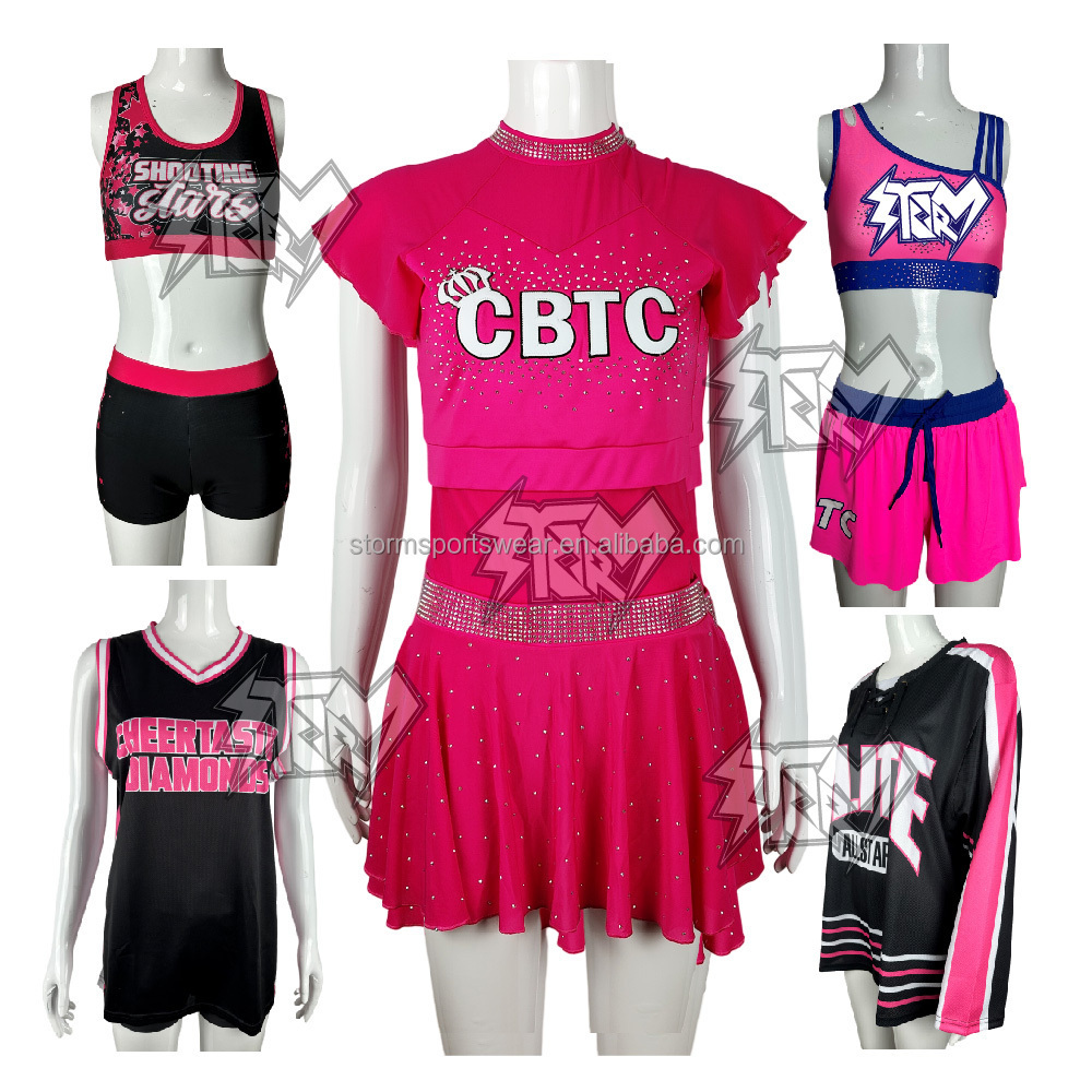 Custom youth cheerleader hot pink cheerleading uniforms merchandise