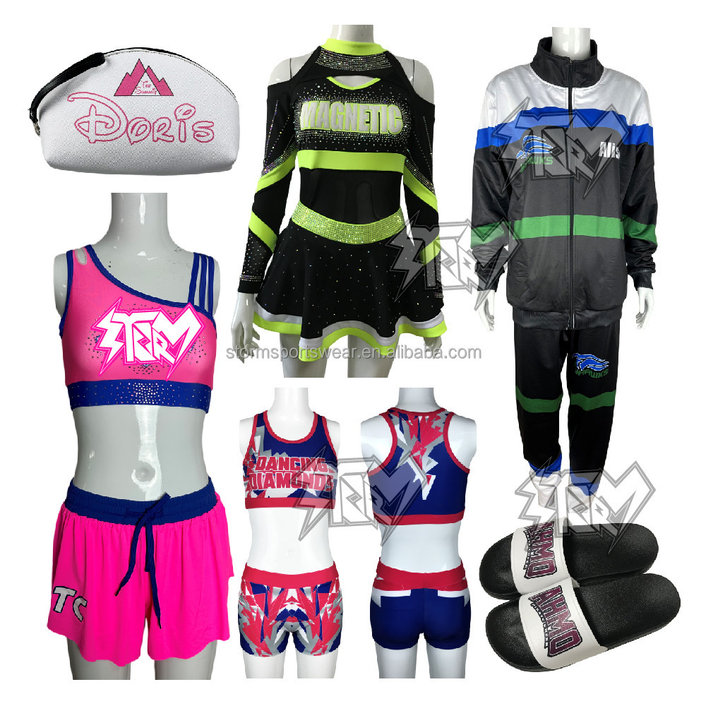 Hot sale cheerleading one stop shop red cheerleading uniforms accessories package