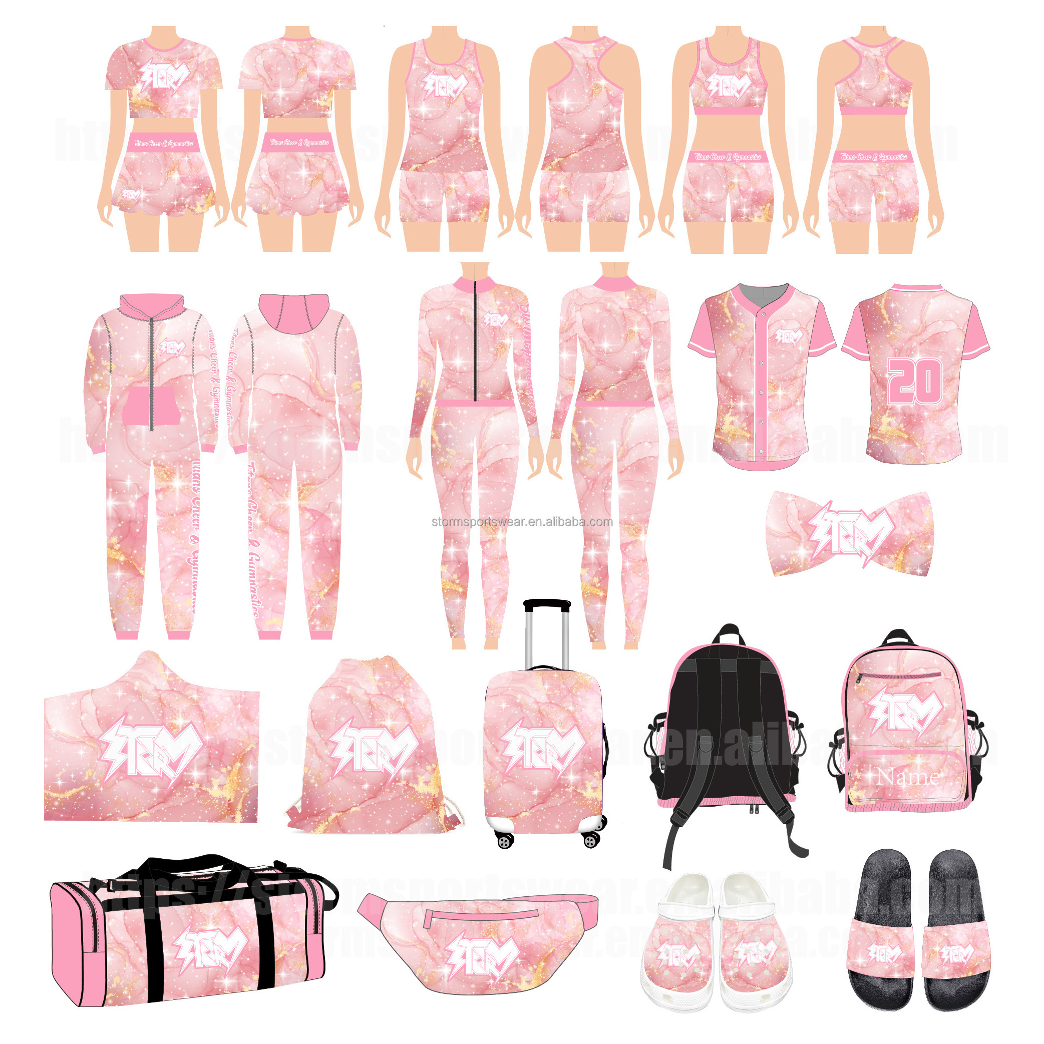 ChildrenCheerleading Uniform Girls Pink One Stop Customized Cheerleading Uniform Cheerleading Performance Set Cheerleading Bow