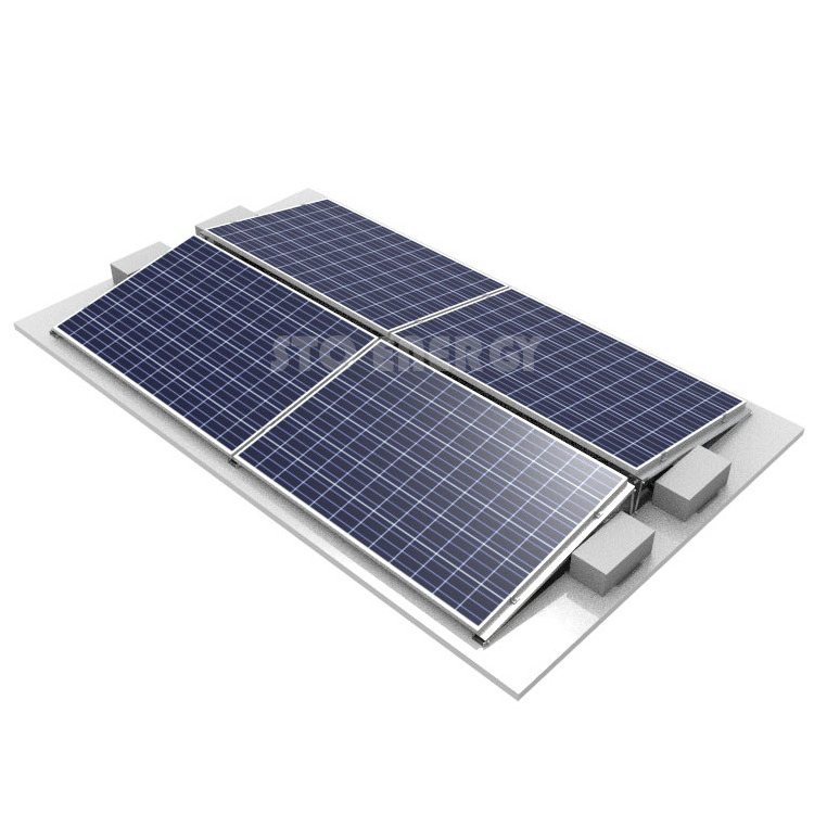 Commercial flat roof PV system ballasted solar ground mount east west pv systems for Solar rooftop mounting system project